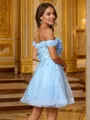A-line Off-the-Shoulder Graceful Sleeveless Short/Mini Tulle Homecoming Dresses