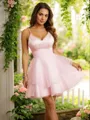 A-line V-Neck Feminine Sleeveless Short/Mini Organza Homecoming Dresses