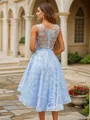 A-line Scoop Elegant Sleeveless Asymmetrical Lace Homecoming Dresses
