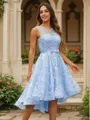 A-line Scoop Elegant Sleeveless Asymmetrical Lace Homecoming Dresses
