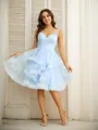 A-line V-Neck Modest Sleeveless Knee-Length Homecoming Dresses
