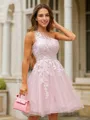 A-line One-Shoulder Elegant Sleeveless Short/Mini Tulle Homecoming Dresses