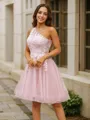 A-line One-Shoulder Elegant Sleeveless Short/Mini Tulle Homecoming Dresses