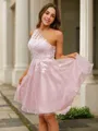 A-line One-Shoulder Elegant Sleeveless Short/Mini Tulle Homecoming Dresses