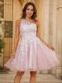 A-line One-Shoulder Elegant Sleeveless Short/Mini Tulle Homecoming Dresses