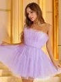 A-line Strapless Stylish Sleeveless Short/Mini Tulle Homecoming Dresses