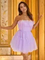 A-line Strapless Stylish Sleeveless Short/Mini Tulle Homecoming Dresses