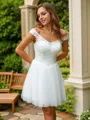 A-line V-Neck Beautiful Sleeveless Short/Mini Tulle Homecoming Dresses