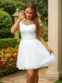 A-line V-Neck Beautiful Sleeveless Short/Mini Tulle Homecoming Dresses