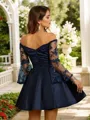 A-line Off-the-Shoulder Classy Long Sleeves Short/Mini Satin Homecoming Dresses