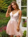 A-line V-Neck Delicate Sleeveless Short/Mini Tulle Homecoming Dresses