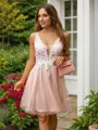 A-line V-Neck Delicate Sleeveless Short/Mini Tulle Homecoming Dresses