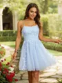 A-line Spaghetti Straps Exquisite Sleeveless Short/Mini Tulle Homecoming Dresses