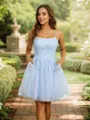 A-line Spaghetti Straps Exquisite Sleeveless Short/Mini Tulle Homecoming Dresses