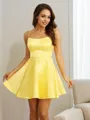 A-line Spaghetti Straps Charming Sleeveless Short/Mini Silk like Satin Homecoming Dresses