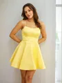 A-line Spaghetti Straps Charming Sleeveless Short/Mini Silk like Satin Homecoming Dresses