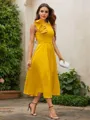A-line Scoop Charming Sleeveless Tea-Length Stretch Crepe Homecoming Dresses