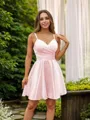 A-line V-Neck Stunning Sleeveless Short/Mini Silk like Satin Homecoming Dresses
