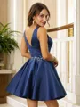 A-line V-Neck Flattering Sleeveless Short/Mini Satin Homecoming Dresses
