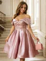 A-line Off-the-Shoulder Beautiful Sleeveless Knee-Length Satin Homecoming Dresses