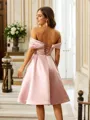 A-line Off-the-Shoulder Beautiful Sleeveless Knee-Length Satin Homecoming Dresses