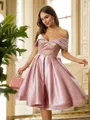 A-line Off-the-Shoulder Beautiful Sleeveless Knee-Length Satin Homecoming Dresses