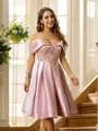 A-line Off-the-Shoulder Beautiful Sleeveless Knee-Length Satin Homecoming Dresses