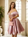 A-line Off-the-Shoulder Beautiful Sleeveless Knee-Length Satin Homecoming Dresses