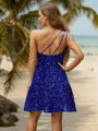 A-line One-Shoulder Bedazzling Sleeveless Short/Mini Velvet Sequins Homecoming Dresses