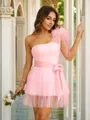 A-line One-Shoulder Delicate Sleeveless Short/Mini Tulle Homecoming Dresses