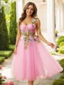 A-line Spaghetti Straps Pretty Sleeveless Tea-Length Tulle Homecoming Dresses