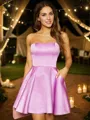 A-line Strapless Elegant Sleeveless Short/Mini Satin Homecoming Dresses