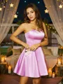 A-line Strapless Elegant Sleeveless Short/Mini Satin Homecoming Dresses
