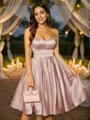 A-line Sweetheart Delicate Sleeveless Knee-Length Charmeuse Homecoming Dresses