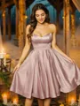 A-line Sweetheart Delicate Sleeveless Knee-Length Charmeuse Homecoming Dresses