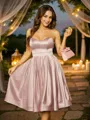 A-line Sweetheart Delicate Sleeveless Knee-Length Charmeuse Homecoming Dresses