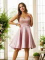 A-line Straps Sophisticated Sleeveless Knee-Length Satin Homecoming Dresses