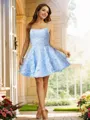 A-line Spaghetti Straps Elegant Sleeveless Short/Mini Lace Homecoming Dresses
