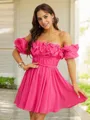 A-line Off-the-Shoulder Refined Short Sleeves Short/Mini Chiffon Homecoming Dresses