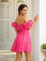 A-line Off-the-Shoulder Refined Short Sleeves Short/Mini Chiffon Homecoming Dresses