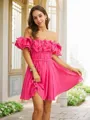 A-line Off-the-Shoulder Refined Short Sleeves Short/Mini Chiffon Homecoming Dresses