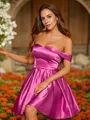 A-line Off-the-Shoulder Perfect Sleeveless Short/Mini Satin Homecoming Dresses