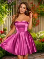 A-line Off-the-Shoulder Perfect Sleeveless Short/Mini Satin Homecoming Dresses