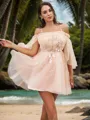 A-line Spaghetti Straps 1/2 Sleeves Short/Mini Tulle Delicate Homecoming Dresses