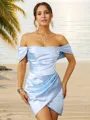 Sheath/Column Off-the-Shoulder Flattering Sleeveless Short/Mini Silk like Satin Homecoming Dresses