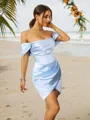 Sheath/Column Off-the-Shoulder Flattering Sleeveless Short/Mini Silk like Satin Homecoming Dresses