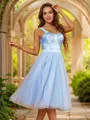 A-line Straps Timeless Sleeveless Knee-Length Tulle Homecoming Dresses