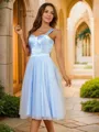 A-line Straps Timeless Sleeveless Knee-Length Tulle Homecoming Dresses