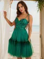 A-line Spaghetti Straps Flowing Sleeveless Knee-Length Tulle Homecoming Dresses