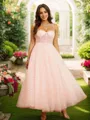 A-line Spaghetti Straps Unique Sleeveless Ankle-Length Homecoming Dresses
